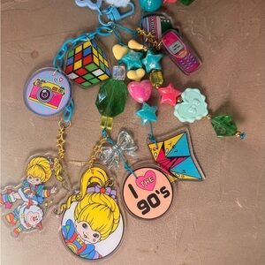 90s Retro Charm Keychain Set with Colorful Beads & Icons bag/book charm